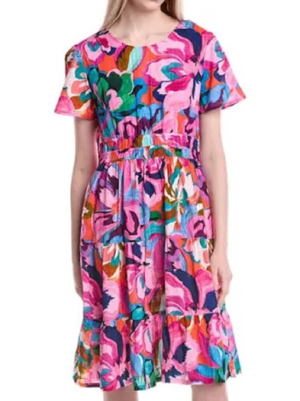 Johnny Was Smocked‎ Tier Dress Womens M Ambre Floral NEW Floral Cotton Midi